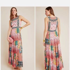 Anthropologie Bhanuni by Jyoti Alessandra Maxi Dress Sz 4 Pink Boho Floral